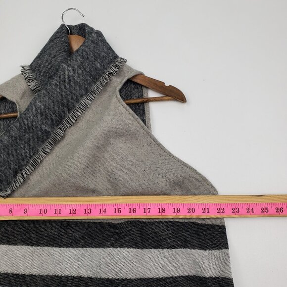 Womens One Size Cardigan Vest Waterfall Open Front Striped Fringe Hem Gray Black - Picture 11 of 13
